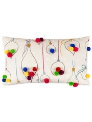 heya home Pink FestiveVal Christmas Baubles PomPom Polyester Filled Cushion - Image 2 of 7