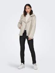 ONLY Cream Faux Suede Aviator Jacket With Teddy Borg Lining - Image 3 of 8
