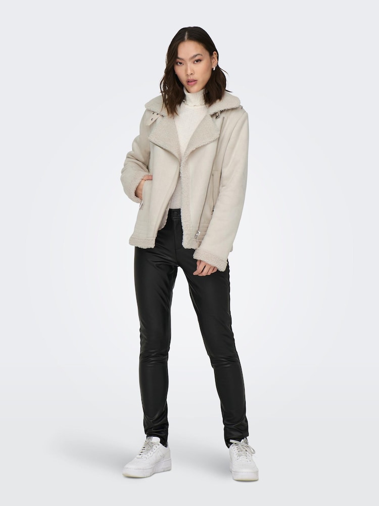 Aviator Jacket Cream Faux Suede Biker Jacket Buy ONLY Cream Faux