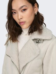 ONLY Cream Faux Suede Aviator Jacket With Teddy Borg Lining - Image 6 of 8