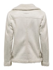 ONLY Cream Faux Suede Aviator Jacket With Teddy Borg Lining - Image 8 of 8