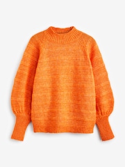 ONLY Orange High Neck Knitted Ribbed Puff Sleeve Jumper - Image 3 of 3