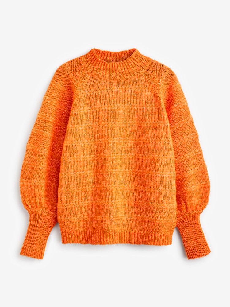 ONLY Orange High Neck Knitted Ribbed Puff Sleeve Jumper - Image 3 of 3