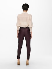 ONLY Burgundy High Waisted Tie Waist Coated Faux Leather Trousers - Image 2 of 6