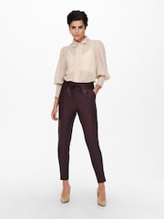 ONLY Burgundy High Waisted Tie Waist Coated Faux Leather Trousers - Image 3 of 6