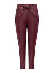 ONLY Burgundy High Waisted Tie Waist Coated Faux Leather Trousers - Image 5 of 6