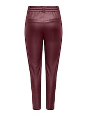 ONLY Burgundy High Waisted Tie Waist Coated Faux Leather Trousers - Image 6 of 6