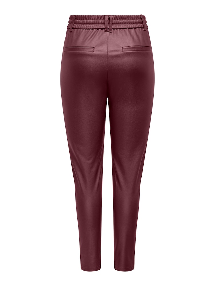 ONLY Burgundy High Waisted Tie Waist Coated Faux Leather Trousers - Image 6 of 6