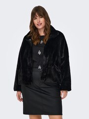 ONLY Curve Black Faux Fur Short Jacket - Image 1 of 6