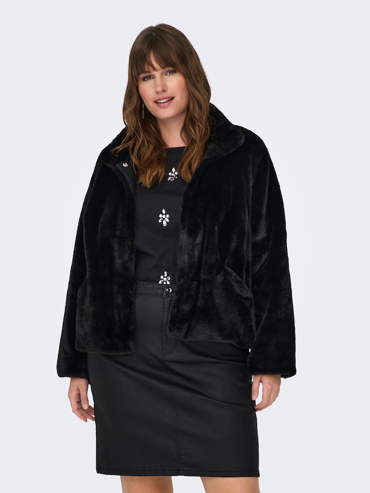 ONLY Curve Black Faux Fur Short Jacket - Image 1 of 6
