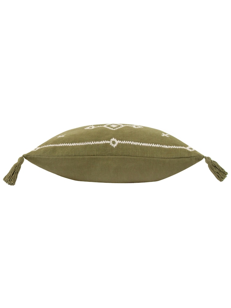 Yard Khaki Green Folis Embroidered Feather Filled 100% Cotton Cushion - Image 6 of 7