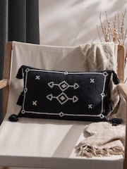 Yard Black Folis Embroidered Feather Filled 100% Cotton Cushion - Image 1 of 7