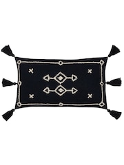 Yard Black Folis Embroidered Feather Filled 100% Cotton Cushion - Image 3 of 7