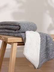 Furn Grey Nurrel Sherpa Knitted Throw - Image 1 of 4