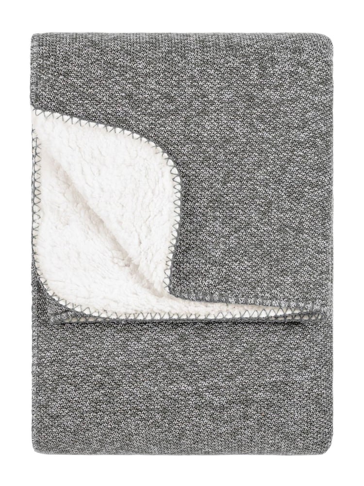 Furn Grey Nurrel Sherpa Knitted Throw - Image 3 of 4