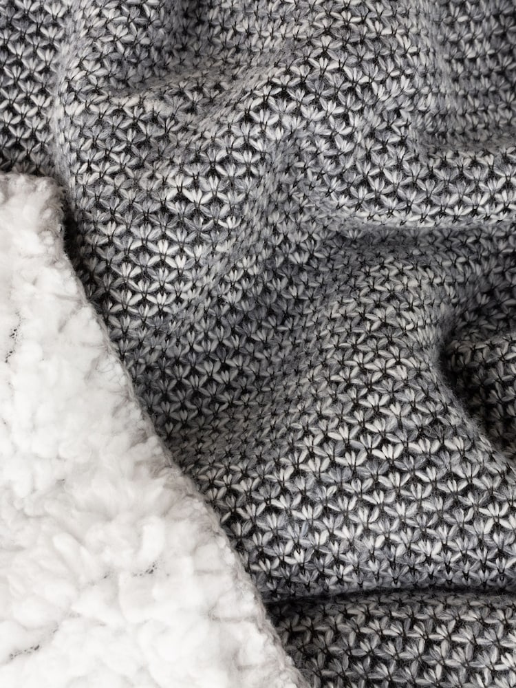 Furn Grey Nurrel Sherpa Knitted Throw - Image 4 of 4