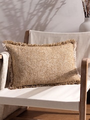 Yard Biscuit Brown Doze Woven Fringed Polyester Filled Cushion - Image 1 of 6