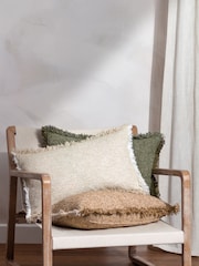 Yard Biscuit Brown Doze Woven Fringed Polyester Filled Cushion - Image 2 of 6