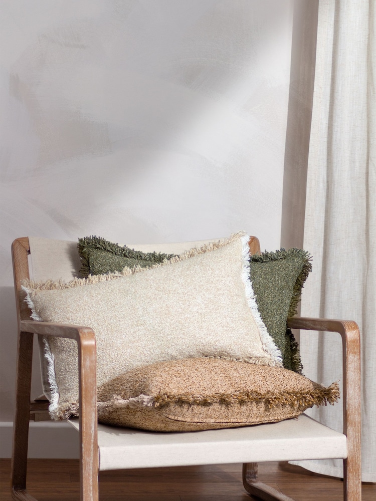 Yard Biscuit Brown Doze Woven Fringed Polyester Filled Cushion - Image 2 of 6