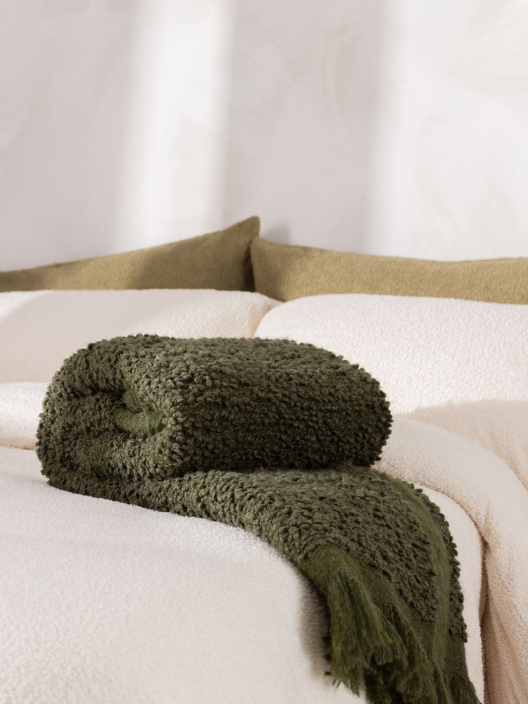 Yard Lichen Green Ulsmere Boucle Fringed Throw - Image 1 of 5