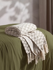 Yard Olive Green Saku Blossom Fringed 100% Cotton Throw - Image 1 of 4