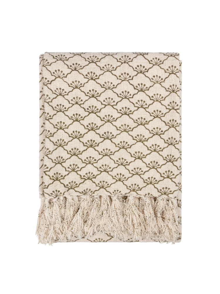 Yard Olive Green Saku Blossom Fringed 100% Cotton Throw - Image 2 of 4