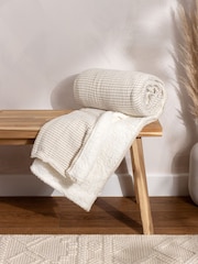 Yard Natural/Grey Skye Sherpa Stripe 100% Cotton Throw - Image 1 of 5
