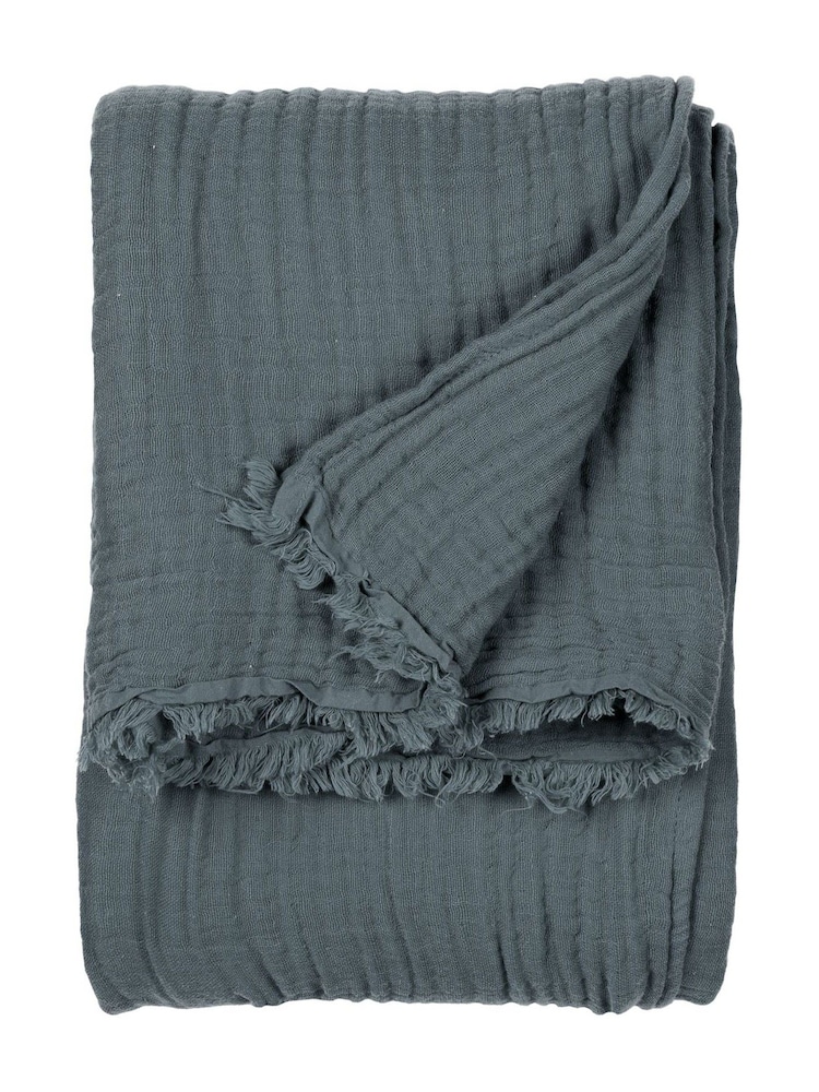 Yard Dusk Blue Oversized Lark 4 Layer Muslin Crinkle 100% Cotton Throw - Image 3 of 6