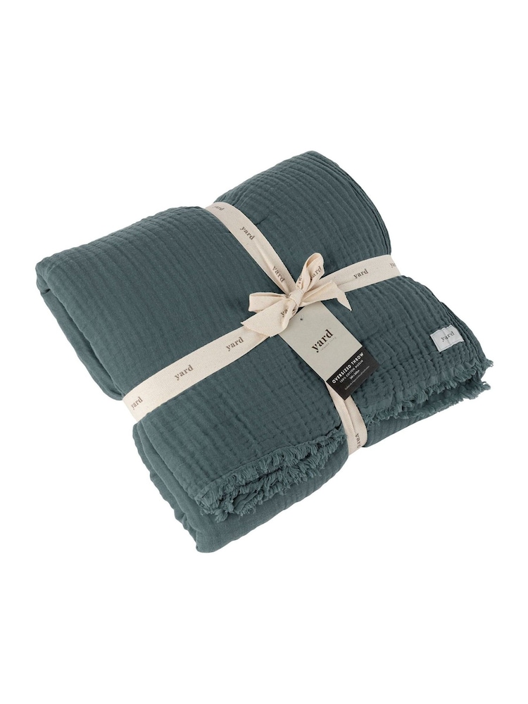Yard Dusk Blue Oversized Lark 4 Layer Muslin Crinkle 100% Cotton Throw - Image 4 of 6