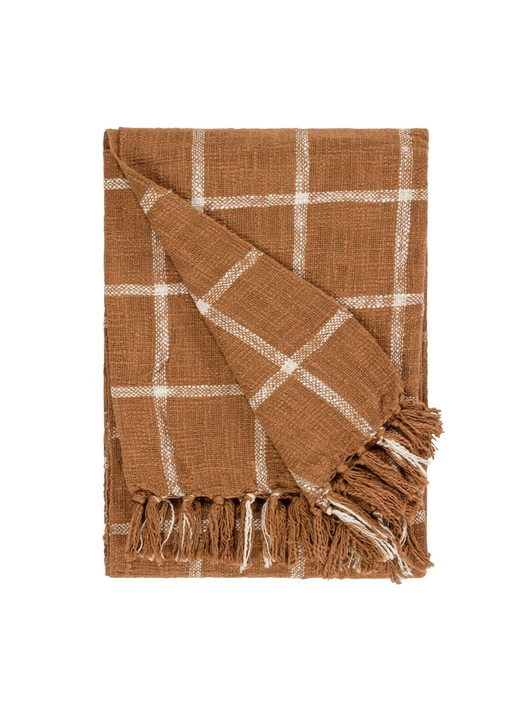 Yard Beni Check Fringed 100% Cotton Throw - Image 3 of 4