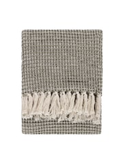 Yard Lichen Green Lorne Waffle Fringed 100% Cotton Throw - Image 2 of 4