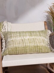 Yard Olive Green Sono Ink Abstract Fringed Feather Filled Cushion - Image 1 of 7
