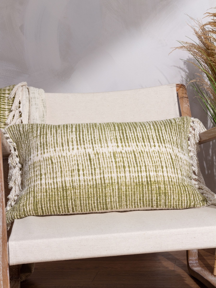 Yard Olive Green Sono Ink Abstract Fringed Feather Filled Cushion - Image 1 of 7