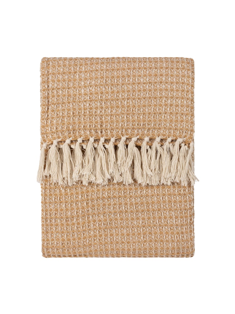 Yard Honey Lorne Waffle Fringed 100% Cotton Throw - Image 1 of 4