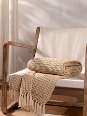 Yard Honey Lorne Waffle Fringed 100% Cotton Throw - Image 3 of 4