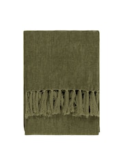 Yard Lichen Green Harri Herringbone Fringed 100% Cotton Throw - Image 3 of 4