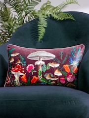 Wylder Nature Purple Wild Garden Mushroom Velvet Piped Feather Filled Cushion - Image 1 of 7