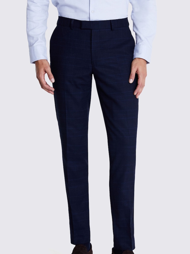 MOSS Ink Blue Slim Fit Check Trousers - Image 1 of 1