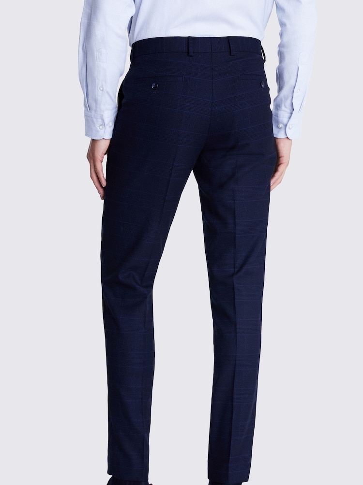 MOSS Ink Blue Slim Fit Check Trousers - Image 2 of 3