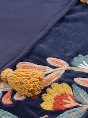 Wylder Blue Regal Leopard Embroidered Tasselled 100% Cotton Throw - Image 2 of 3