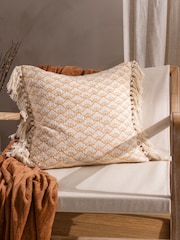 Yard Honey Yellow Saku Blossom Fringed Polyester Filled 100% Cotton Cushion - Image 1 of 7