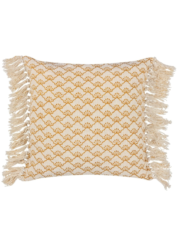 Yard Honey Yellow Saku Blossom Fringed Polyester Filled 100% Cotton Cushion - Image 3 of 7