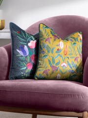 Wylder Nature Grey Wild Garden Posies Velvet Piped Feather Filled Cushion - Image 2 of 8