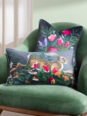 Wylder Nature Grey Wild Garden Posies Velvet Piped Feather Filled Cushion - Image 3 of 8