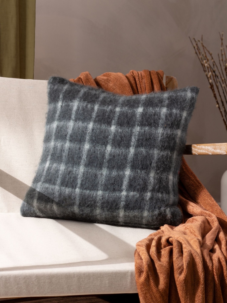Yard Storm Grey Yarrow Check Polyester Filled Cushion - Image 1 of 6