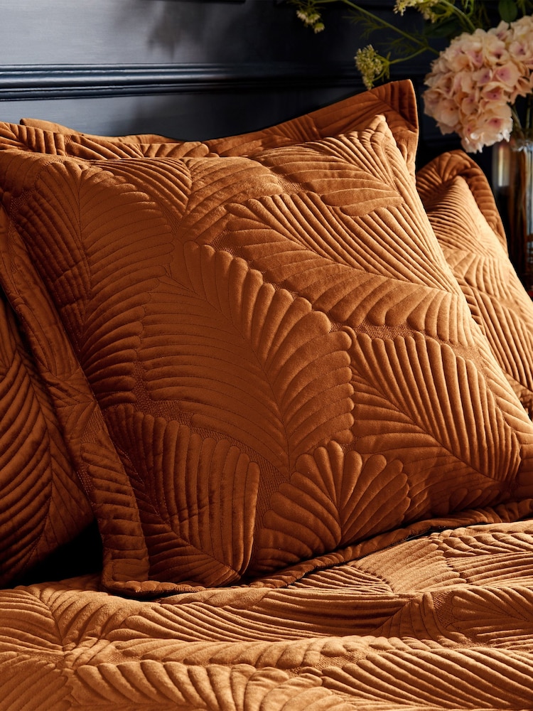 Paoletti Orange Palmeria Quilted Velvet Feather Filled Cushion - Image 1 of 5