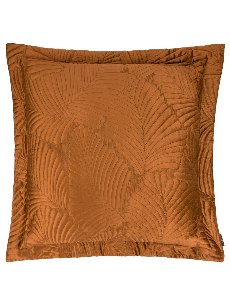 Paoletti Orange Palmeria Quilted Velvet Feather Filled Cushion - Image 2 of 5
