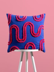 Heya Home Blue Archie Tufted Feather Filled Cushion - Image 1 of 7