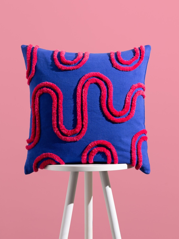 Heya Home Blue Archie Tufted Feather Filled Cushion - Image 1 of 7