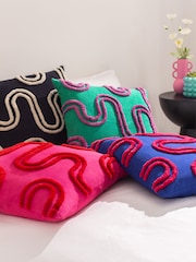 Heya Home Blue Archie Tufted Feather Filled Cushion - Image 2 of 7